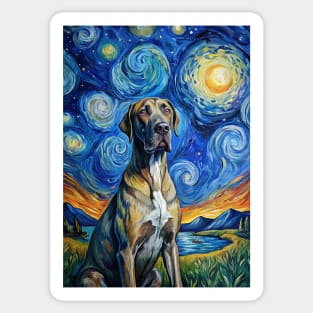 Great Dane Dog Breed Painting in a Van Gogh Starry Night Art Style Sticker